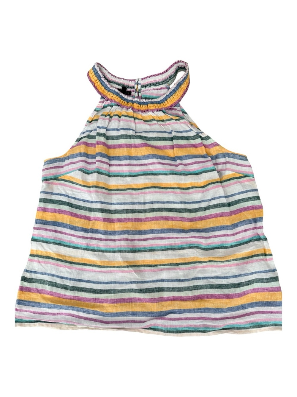 Talbots Linen Striped Halter Top green yellow blue coastal beach nautical sz Lg